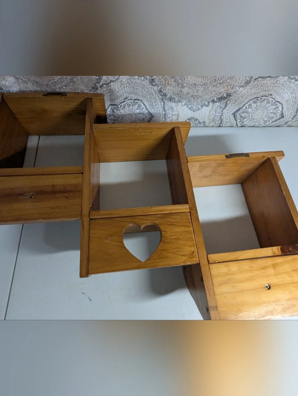Wooden Heart Step Accent Wall Shelf - Natural Brown